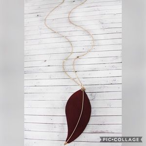 Brown Faux Leather Leaf Pendant Necklace